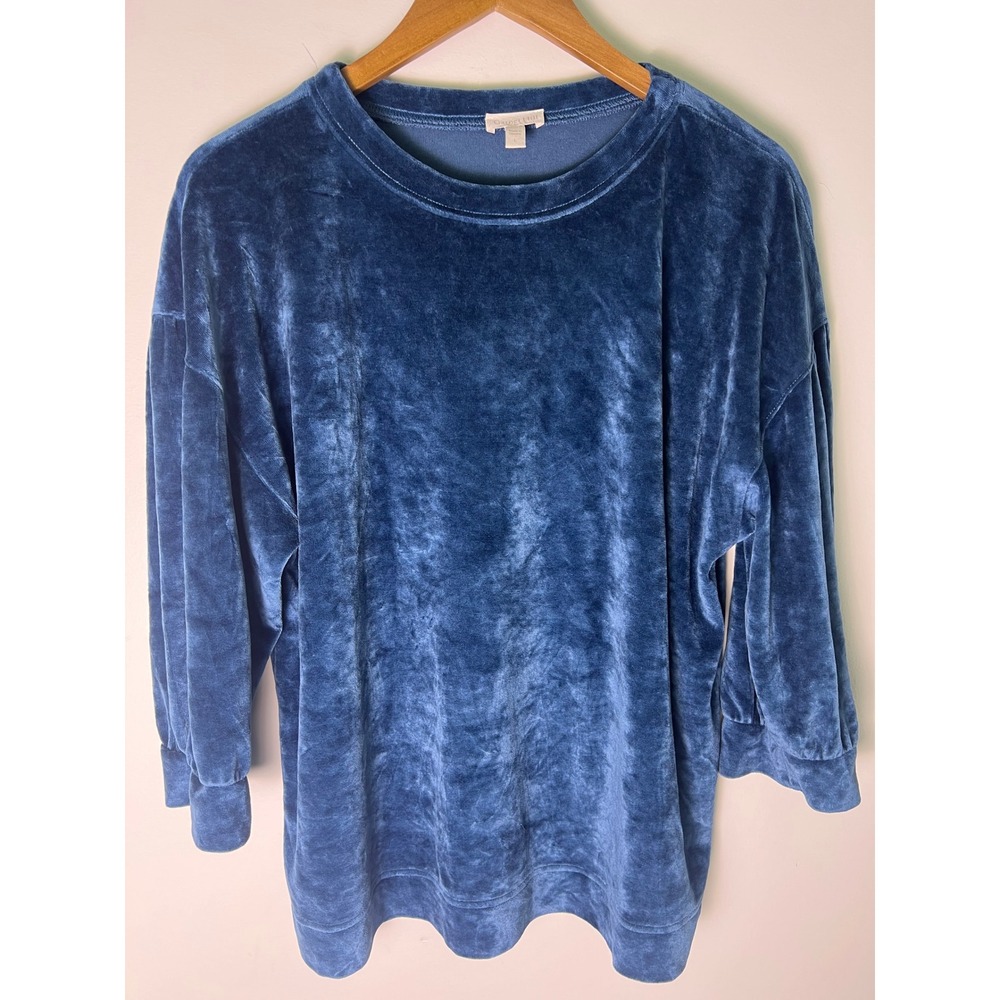 Garnet Hill L Velvet Top Blue Organic Cotton Modal Top Office Whimsigoth